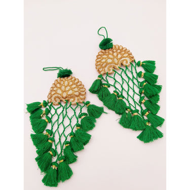 Gold Hand Embroidered Green Tassels Latkans, Indian Tassels, Boho Chic Tassels